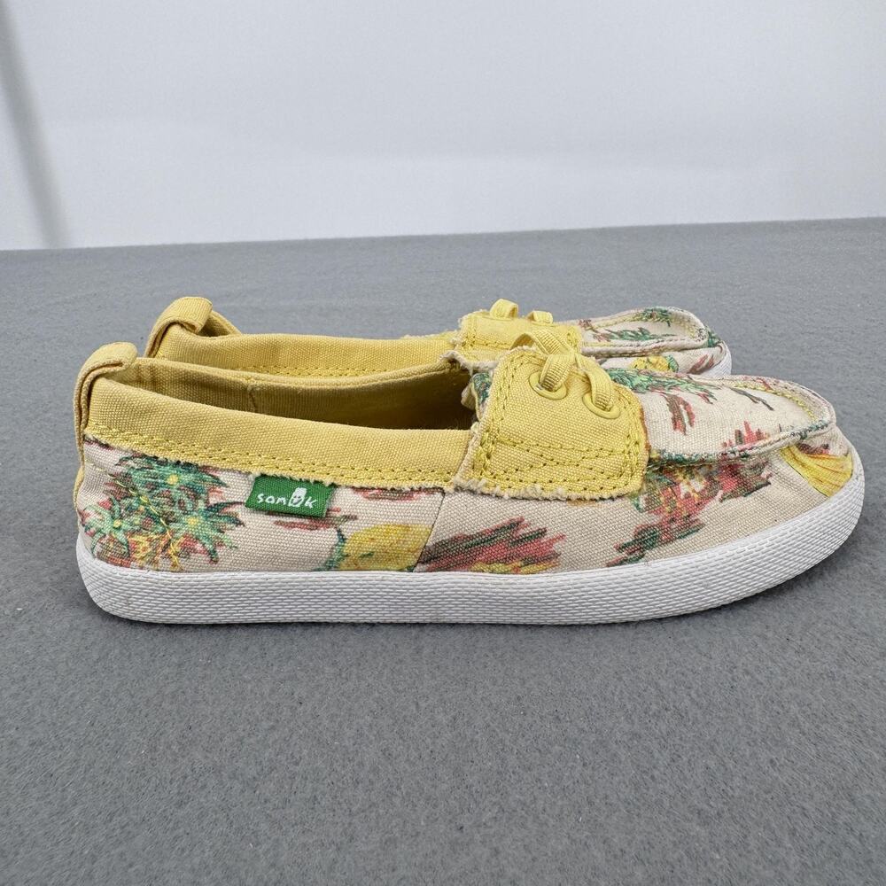 Sanuk Shoes Kids Size 11 Yellow Pineapple‎ Print Canvas Slip On Casual SGF10707K
